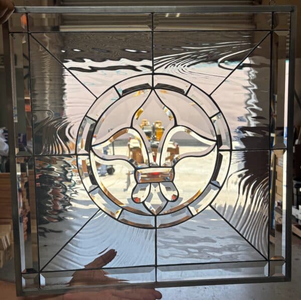 Beautiful Beveled "Fleur De Lis" Style Leaded Stained Glass Window Panel