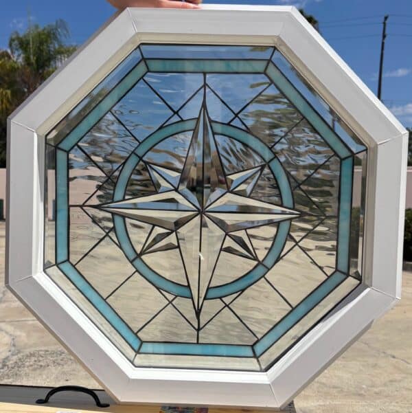 Vinyl Framed and Tempered Glass Insulated. Beautiful Beveled Compass Rose Octagon Stained Glass Window!