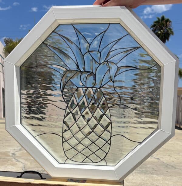 Vinyl Framed and Tempered Glass Insulated. Beautiful Beveled Pineapple Octagon Stained Glass Window!