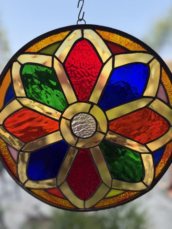 Colorful Cathedral Rose Stained Glass Suncatcher