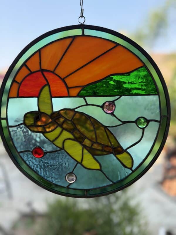 Maui Turtle & Molakai Island Stained Glass Suncatcher