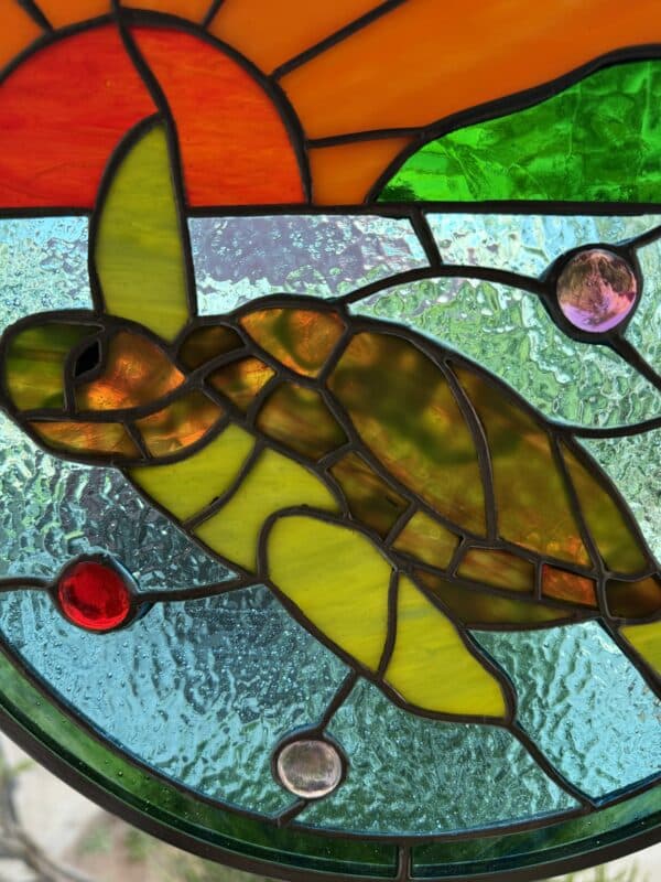 Maui Turtle & Molakai Island Stained Glass Suncatcher