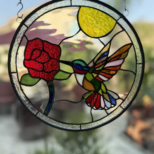 Beautiful & Colorful Hummingbird Stained Glass Suncatcher - Thumbnail 2