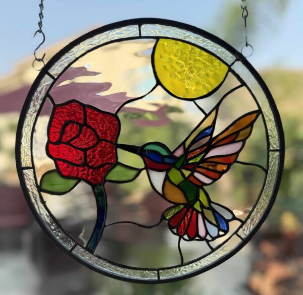 Beautiful & Colorful Hummingbird Stained Glass Suncatcher