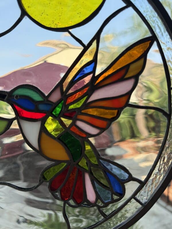 Beautiful & Colorful Hummingbird Stained Glass Suncatcher