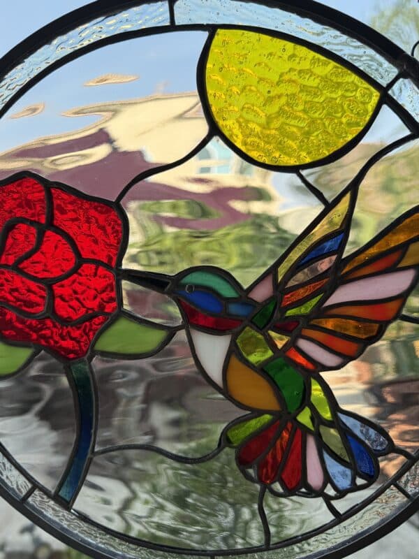 Beautiful & Colorful Hummingbird Stained Glass Suncatcher