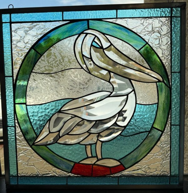 Exquiste Beach/Ocean Beveled Pelican Stained Glass Window Panel