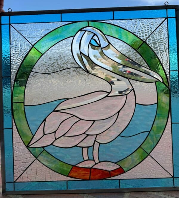 Exquiste Beach/Ocean Beveled Pelican Stained Glass Window Panel #2