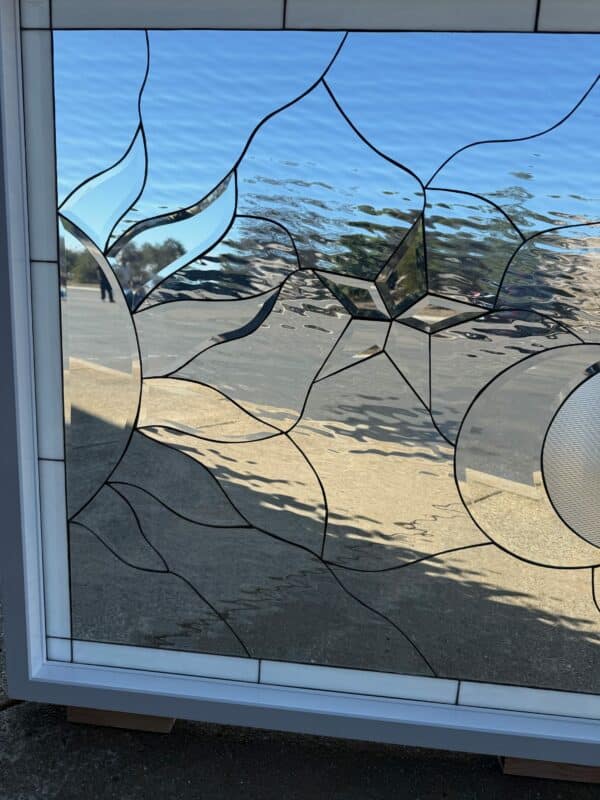 The Galaxy Beveled Sun, Moon & Star Vinyl Framed and Insulated Stained Beveled Glass Window