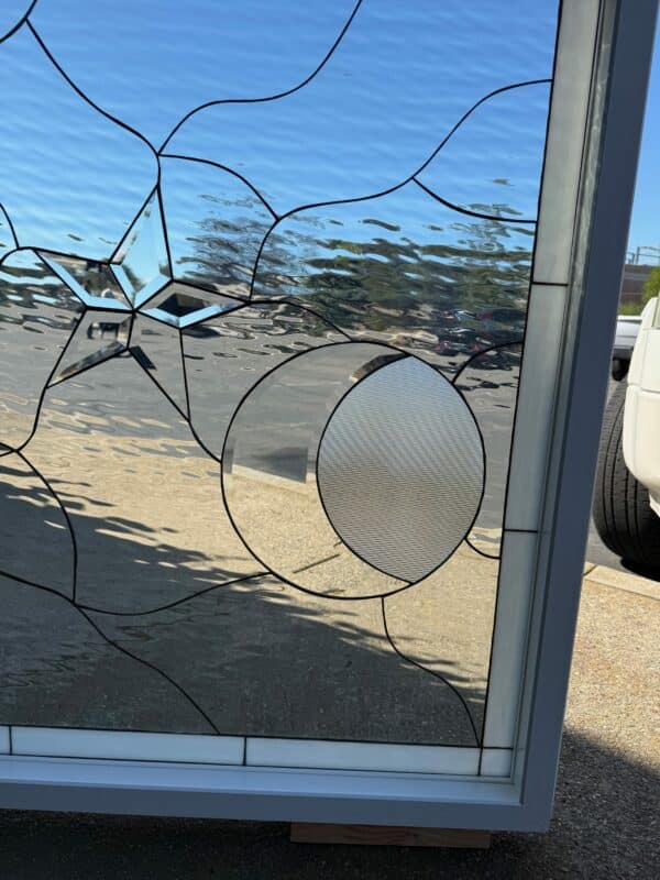 The Galaxy Beveled Sun, Moon & Star Vinyl Framed and Insulated Stained Beveled Glass Window