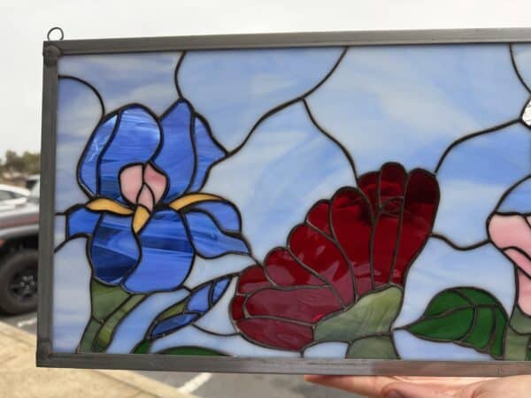 Beautiful Flowers & Honey Bee Stained Glass Window Panel