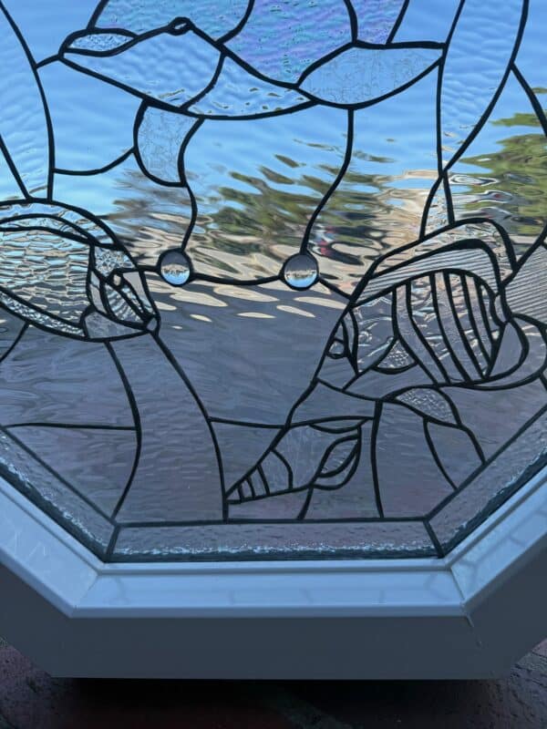 Irridecent Dolphin and Sealife Stained Glass Window Panel Insulated & Pre-installed Into Vinyl Frame