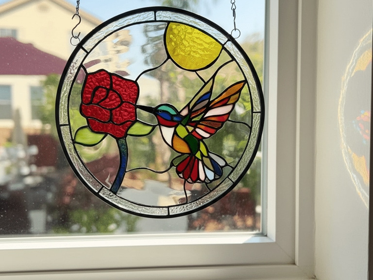 Handcrafted NatureScape stained glass suncatcher for window hanging