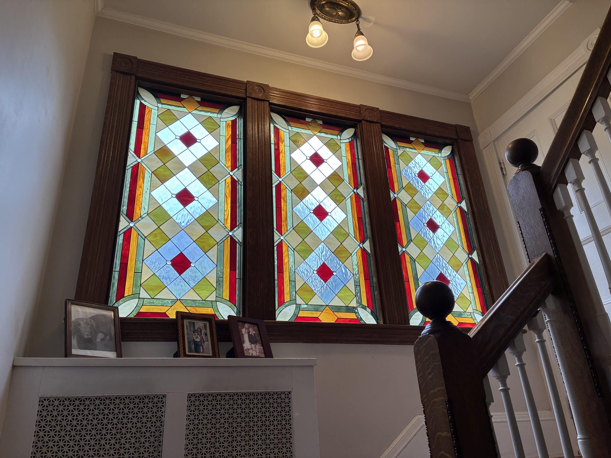Victorian Geometric Triptych Staircase Windows