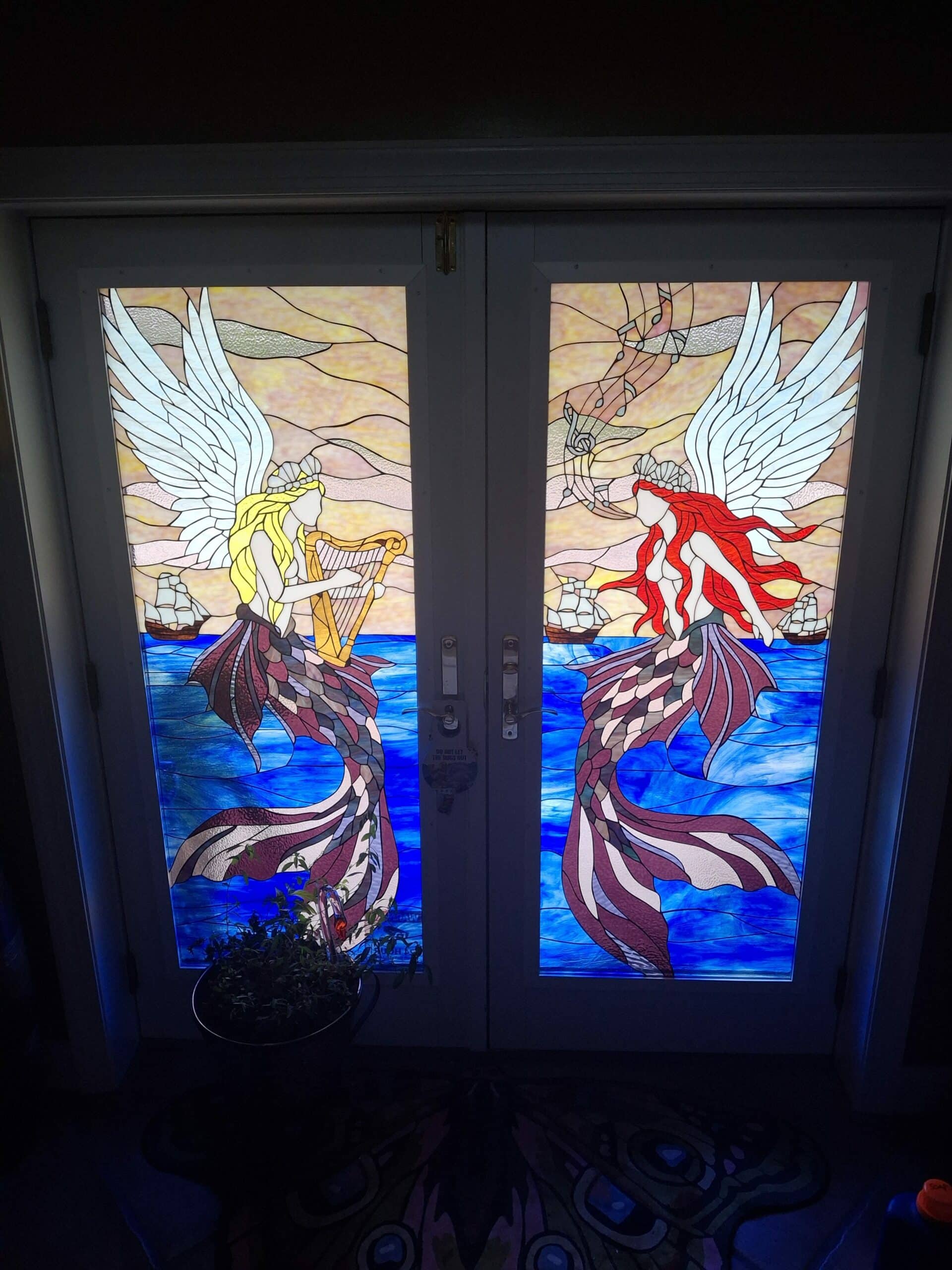 Mythological Sirens Double Entry Door Stained Glass